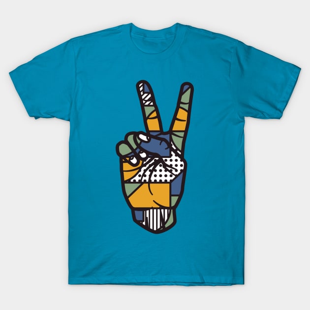 Abstract Peace Hand Sign Geometric Shapes T-Shirt by hakkamamr